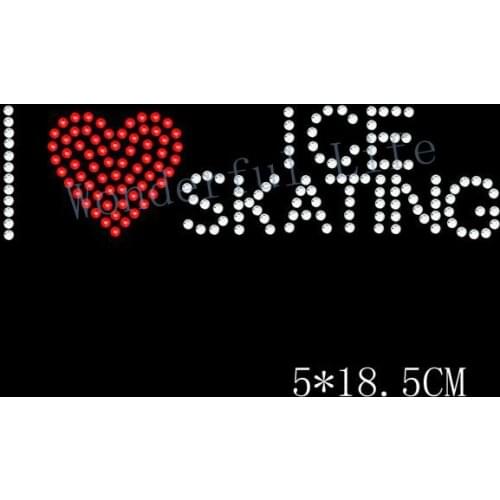 Free shipping I Love Ice Skating Rhinestone Iron On Transfer