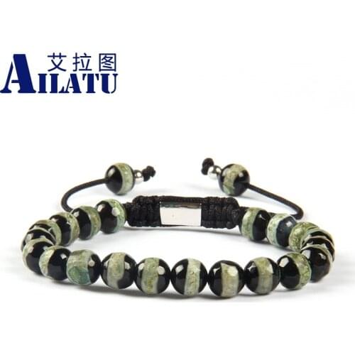 Ailatu Fashion Healing Balance Jewelry 8mm Natural Dzi Eye Stone Beads Religious Meditation Macrame Bracelet Party Gift