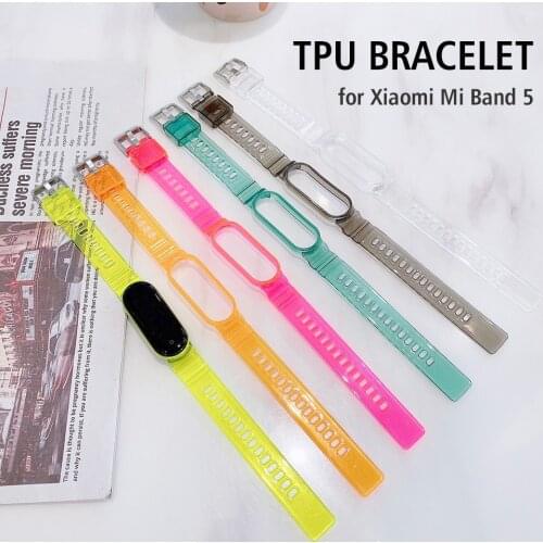 Mi Band 5 Bracelet Crystal Strap for Xiaomi Mi Band 5 Bands with Rugged Bumper Case Frame Soft TPU Clear Transparent Woman Man