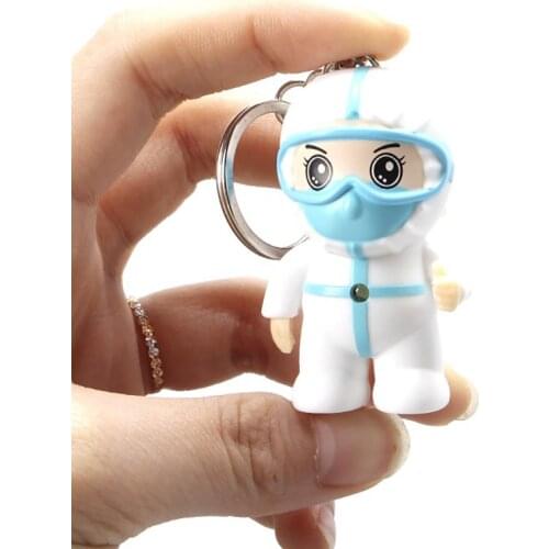 LED Luminous Vocal Nurse Keychain Rings Cartoon White Angel Souvenir Bag Jewelry Car Key Chain Pendant Thanksgiving Gift