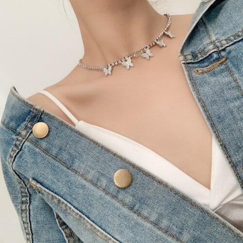 Silver Color Butterfly Necklace for Women Tennis Chain Choker Necklaces Butterflies Pendants Clavicle Fashion Jewelry New