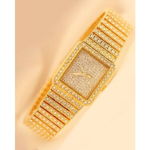 BS Diamond Watch For Women Luxury Brand Ladies Gold Square Watch Minimalist Analog Quartz Movt Unique Female Silver Watch Women