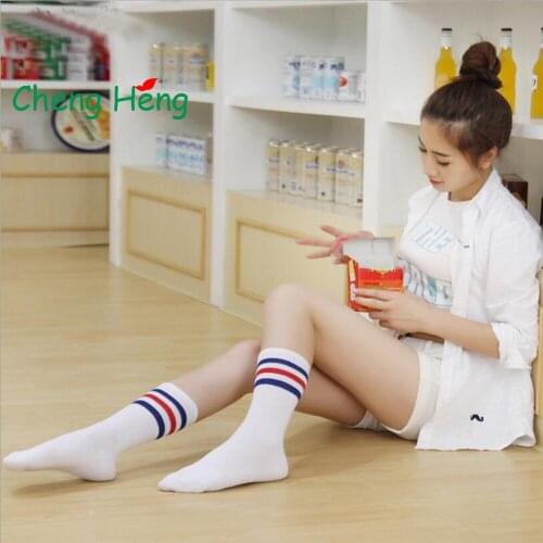 CHENG HENG 1 Pair Two-Bar Female Socks Japanese Micro-Pressure Cotton Socks Medium Tube Socks Three Bar Socks High Tube Striped