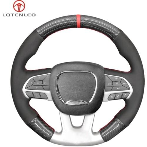 LQTENLEO Black Suede Carbon Fiber Car Steering Wheel Cover For Dodge Challenger SRT Charger SRT 2015-2021 Durango SRT 2018-2021