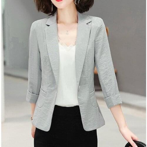 Black Women Blazer womens coat 2021 Fall winter new slim three quarter sleeve casual suit women jacket women clothing 721i