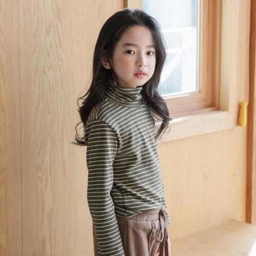 2-13 Years Baby Toddler Teen Girls T-shirts Turtleneck Striped Shirts Kids Long Sleeve Shirt Tops Tees Children Clothes JW4999