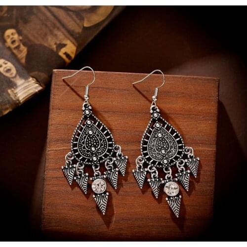 Ethnic Dangle Earrings For Women Summer Silver Color Gypsy Tassel Carved Earrings Vintage Geometric Statement Earrings