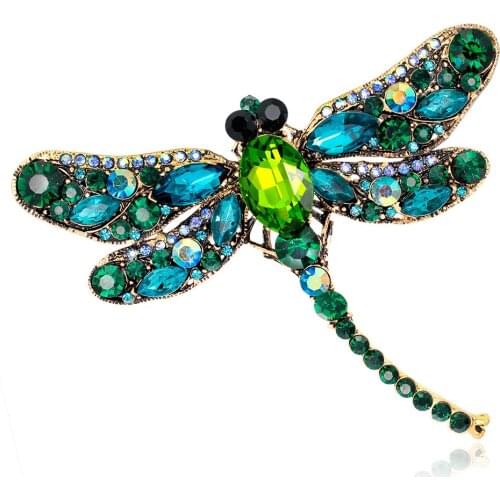 HC Luxury Crystal Glass Gem Cute Dragonfly Brooches Women Party Brooch Pin Vintage Lovely Cartoon Lapel Pin for Scarf Backpack T