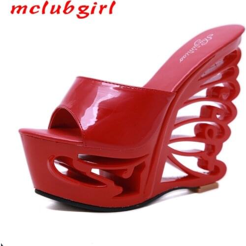 Mclubgirl New 2020 Summer Slippers Wristband Metal Waterproof Platform Special-shaped Heel Super High Heel LFD