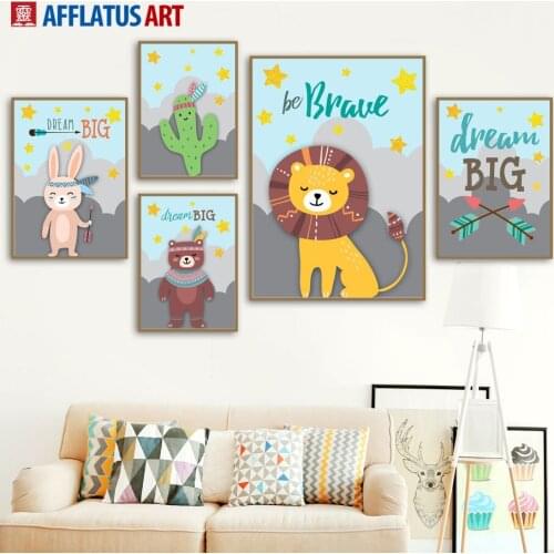 Bear Rabbit Fox Giraff Tiger Cactus Animals Nordic Posters And Prints Wall Art Canvas Painting Wall Pictures Kids Room Decor