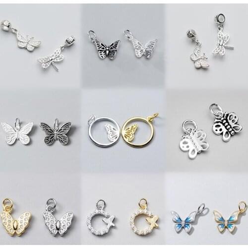 MEETSOFT Romantic 925 Sterling Silver Butterfly insect Charms Special of DIY Handmade Necklace Decoration Bracelet Accessory