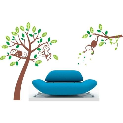Cute monkeys playing on trees wall stickers for kids rooms decorative adesivo de parede removable Vinyl wall Tattoo D826