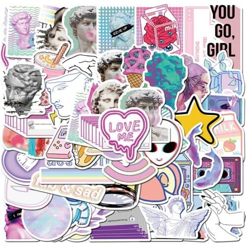 50pcs Vaporwave Art Style Sticker For Laptop Computer Skateboard Luggage Refrigerator Notebook Decals Cartoon Graffiti Stickers