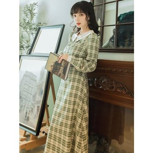 2020 new fashion womens clothing Vintage Plaid Full dress for women dresses