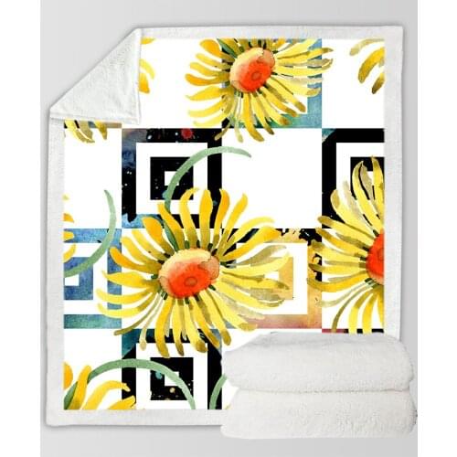 Flower Sunflower Funny Character Blanket 3D Print Sherpa Blanket on Bed Home Textiles Dreamlike Style 05
