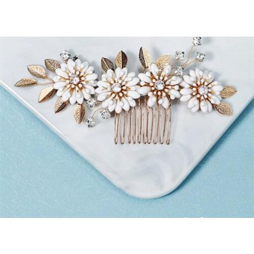 OKILY Vintage Bridal Hair Comb Gold Color Enamel Flower Wedding Hair Accessories Baroque Handmade Headpiece Jewelry