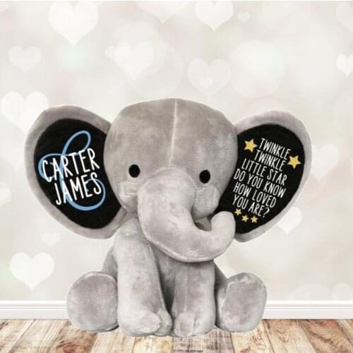 Personalized name Twinkle Little Star Do You Know How Loved You Are, Newborn Gift Keepsake Stuffed Elephant baby shower gift
