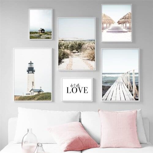 Nordic Summer Sea Landscape Poster Print Coastal Bridge Grass Canvas Art Painting Seascape Picture Living Room Wall Decor TB141