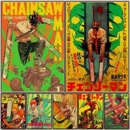 Chainsaw Man Retro Anime Posters Classic Japanese Animation Figure Canvas Painting Living Room Home Decoration Wall Art Pictures