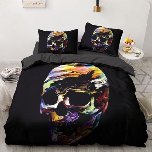 3D Bedding Sets Colorful Skull Black Duvet Quilt Cover Set Comforter Bed Linen Pillowcase King Queen Full Double Home Texitle