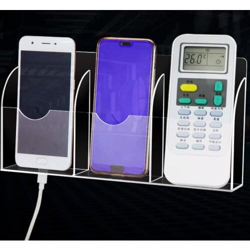Clear 3 grids remote control holder acrylic box Bathroom makeup organizer storage box cosmetic case Container Wall tape style