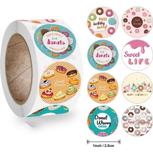 Qiduo Happy Birthday Round Sticker Paper Adhesive Tape Label For Homemade Bakery Gift Seal Packaging Scrapbooking Kids Party
