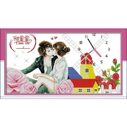 Sweet time(2) cross stitch kit 14ct 11ct count print canvas wall clock stitching embroidery DIY handmade needlework