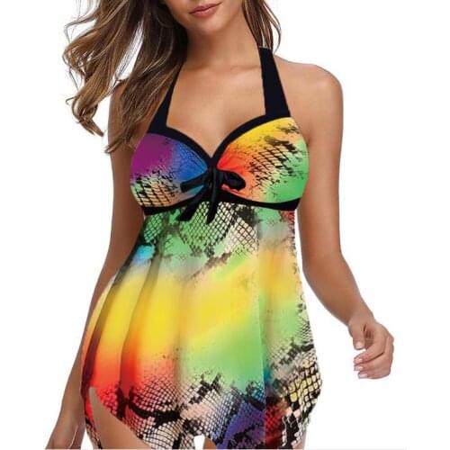 Tankini Plus Size Tummy Control Swimsuit Vintage Snake Knot Halter Large Bathing Suit Dress Push Up Two Piece Bather Swimwear