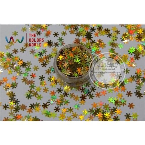 TCA200 laser holographic Gold color Glitter paillette Snowflake shape 6.0mm Size spangles for Nail Art and DIY supplies