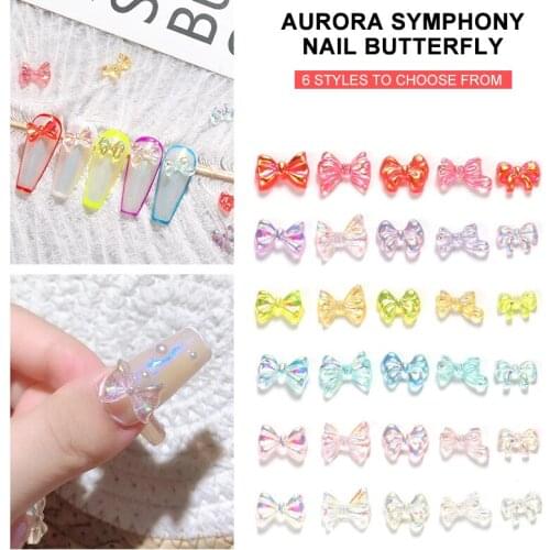 Nail Decoration Aurora Symphony Three-dimensional Bow Nail Decoration Ladies Resin Material Nail Sticker Crystal Nail Decoration