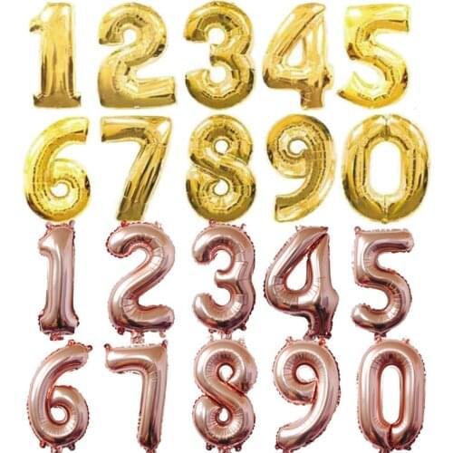 32inch 0-9 Large Helium Digital Air Ballons Foil Children Birthday Party Toys Silver Gold Rose Color Party Kids Cartoon Hat Toys