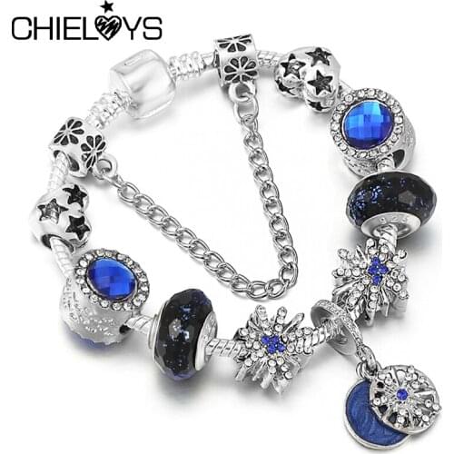 High Quality Silver Plated Charm Bracelet & Bangle For Women Crystal Star Beads Pandent Brand Bracelet DIY Jewelry 2021 New