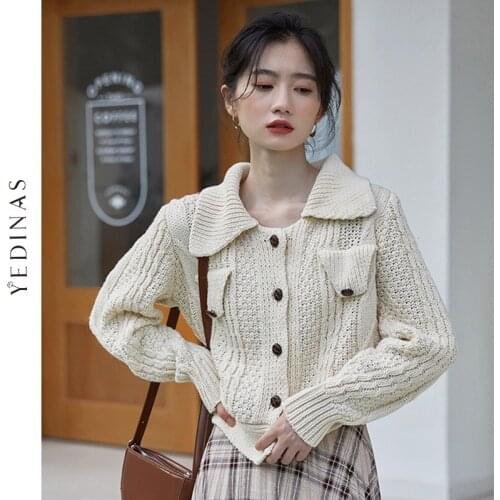 Yedinas 2020 Winter Women Sweaters And Cardigans Long Sleeve Knit Sweater Women Jumper Sweet Cardigan Korean Style Autumn New