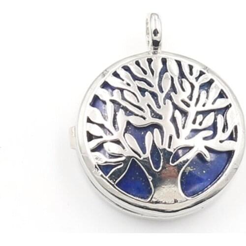 YJXP Silver Plated Round Bead with Hollow Locket Tree of Life Lapis Lazuli Pendant For Gift Jewelry