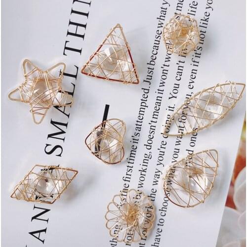 DIY Jewelry Findings Copper Alloy Crochet Woven Crystal Pendant Charms Kawaii Star Heart Waterdrop Horse Eye Round Pendants