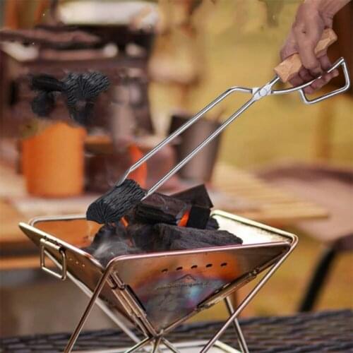 Charcoal Clip Portable Heat Resistant Wood BBQ Stainless Steel Duckbill Tongs for Outdoor Camping Picnic Accessories