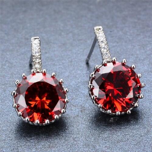 Female Austrian Crystal Big Round Stud Earrings For Women 925 Silver Filled Purple Green Black Zircon Earrings Wedding Jewelry