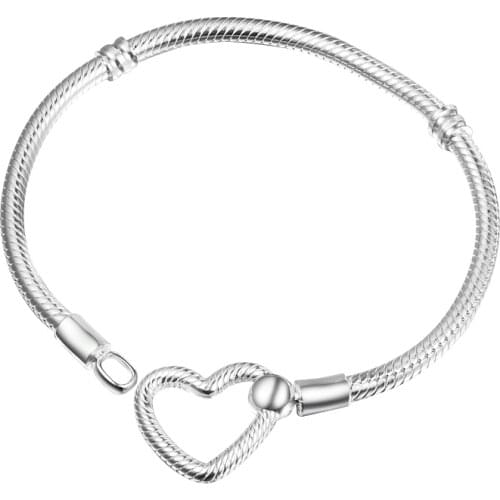 Heart Closure Snake Chain Bracelet Argent 925 Sterling Silver Charm Bracelets for Women DIY Jewelry Making Pulseras 2021 New