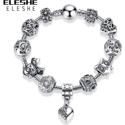 ELESHE Dropshipping AAA Zircon Silver Color Charm Bracelet for Women Fit Original Bracelet Bangle DIY Jewelry Making Accessories