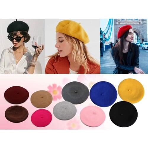 Fashion NEW Faux Wool Beret Women Girls French Artist Beanie Hat Cap red black purple beige orange Kawaii Flat Top Caps warmers