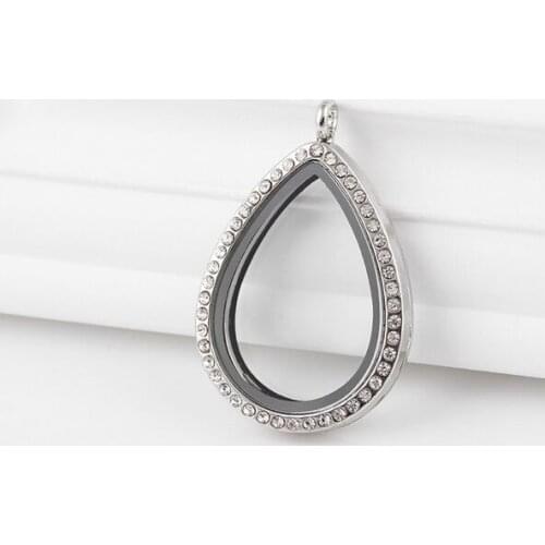 10SET/lot 40MM Water Drop Magnetic Glass Alloy Floating Locket Pendant With Free Chains
