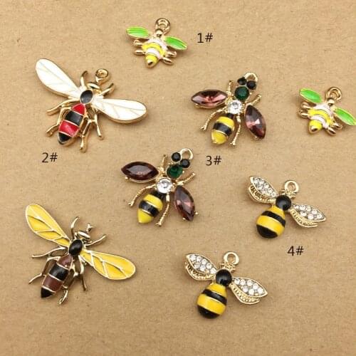 10pcs Alloy enamel wasp hornet bee charms crystal Honeybee Bumblebee Pendant Necklace earring bracelet pendant hand DIY material