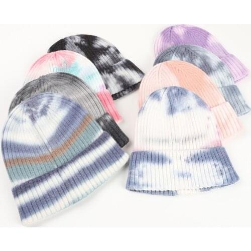2021 Unisex Tie Dye Men Beanie Hat Women Winter Beanies For Ladies Hip Hop Knitted Hat Outdoor