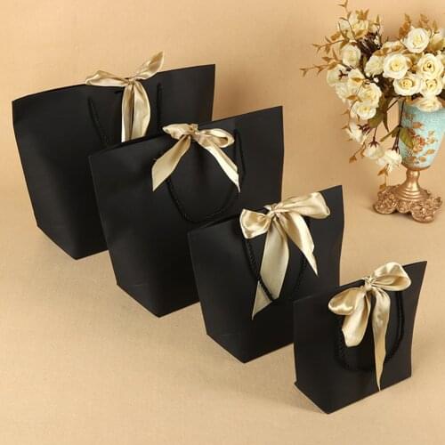 5Pcs/Pack Favor Bow Ribbon Gift Bag Recyclable DIY Paper Bags For Clothes Wedding Birthday Party With Handles Celebration Decor