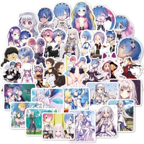 50pcs Anime Re:ZERO Stickers Kawaii Emilia Ram Rem Sticker Waterproof Decals Skateboard Sticker For Laptop Suitcase Guitar Cars