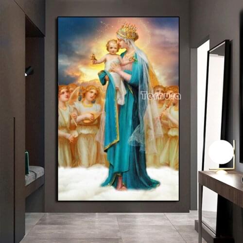 5d diy diamond painting mosaic Religious Virgin Jesus Cross stitch full square round diamond embroidery art church Decoration