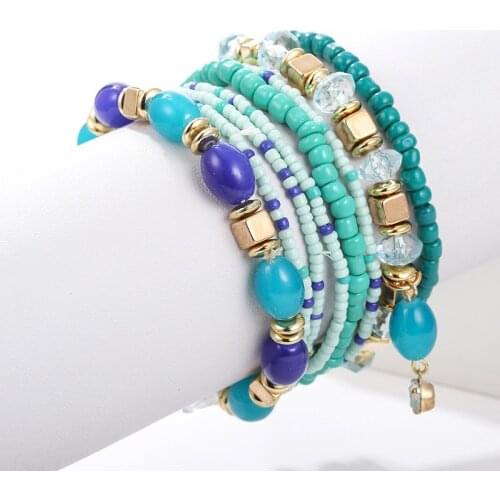 8 Pcs/set Fashion Multilayer Acrylic Beads Strand Bracelets For Women Bohemian Crystal Glass Charm Bracelet Ladies Jewelry Gifts