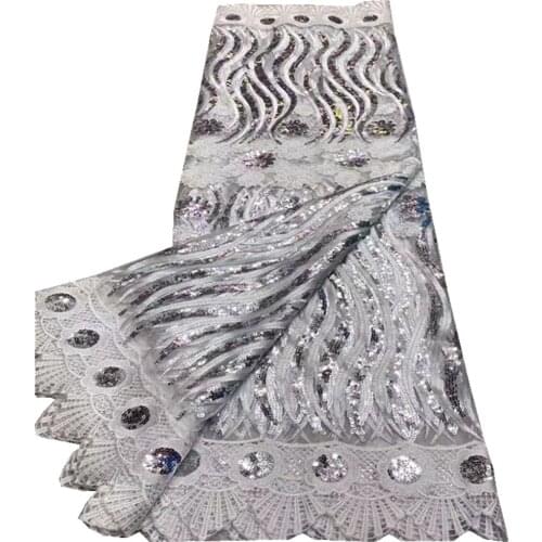 African Lace Fabric 2021 High Quality Embroidery French Net lace Nigerian Tulle Fabrics 5 Yards/lot For Dress fj-140