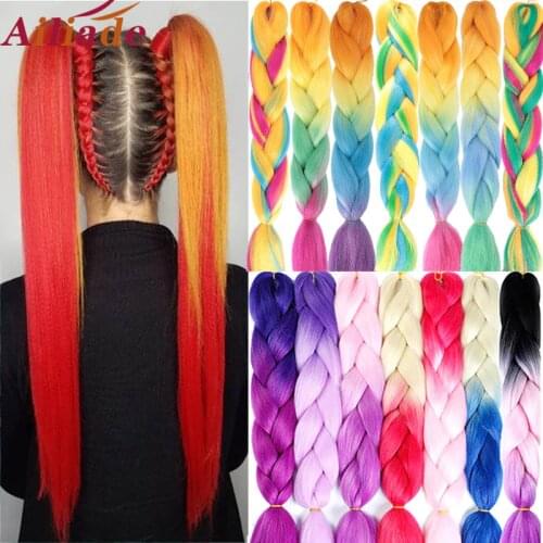 AILIADE 24 inch Jumbo Braids Long Ombre Synthetic High Temperature Braiding Kanekalon Hair Extensions African White Black Women