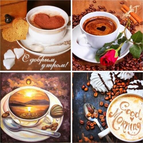 EverShine Diamond Mosaic Cup Cross Stitch 5D Diamond Painting Landscape Picture Rhinestones Coffee Bead Embroidery Wall Decor